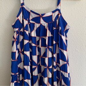 Blue and White Geometric Maxi Dress - Sleeveless Summer Dress